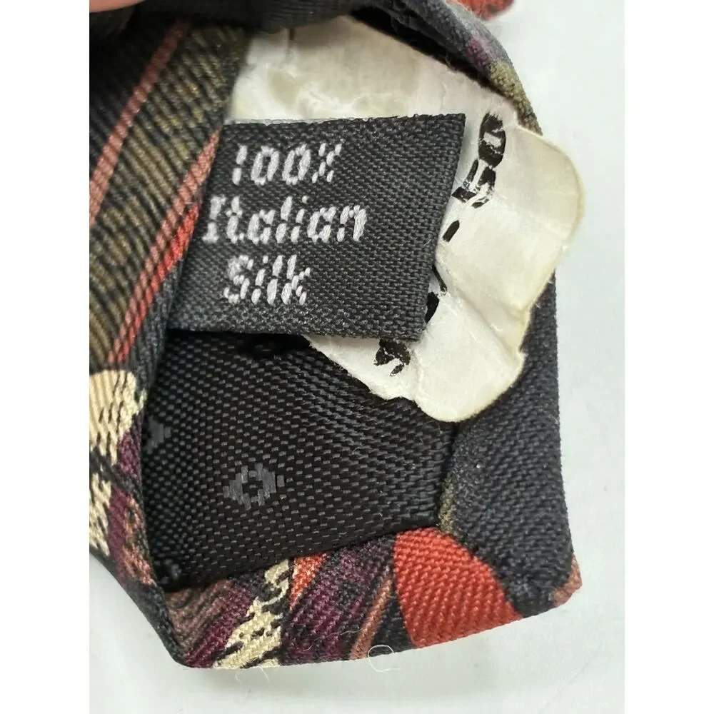Vintage Mario Valentino Italian Silk Tie Abstract Geometric Burgundy Black